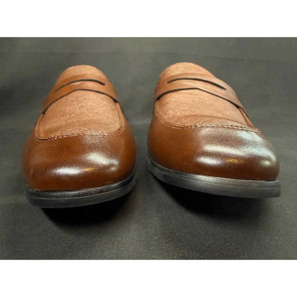 Calvin Klein Mens CMJUNBERG-R Brown Textured Penny Loafers Dress Shoes 10.5